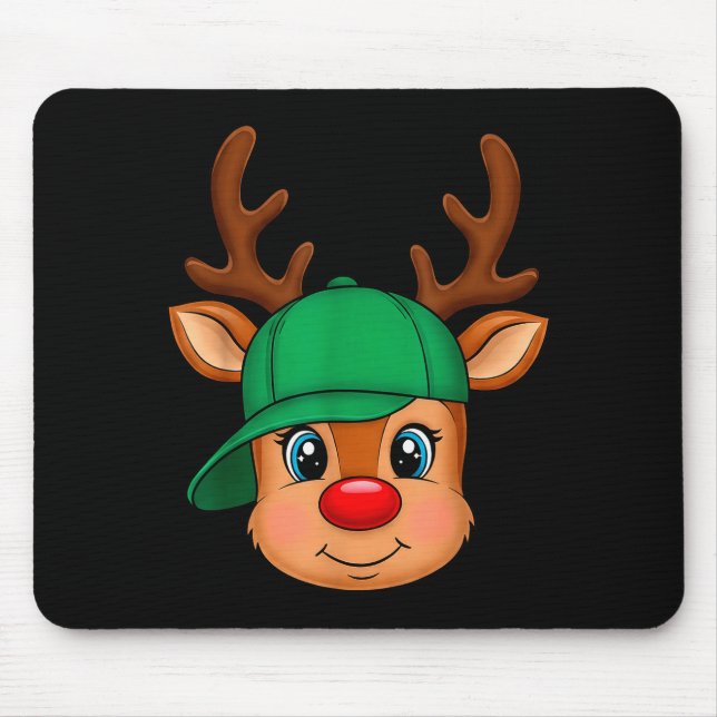 Reindeer Merry Christmas Hat Men Boy Kids  Mouse Pad (Front)