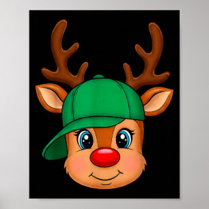 Reindeer Merry Christmas Hat Men Boy Kids  Poster