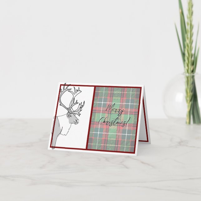Reindeer Merry Christmas Plaid Customisable Card (Front)