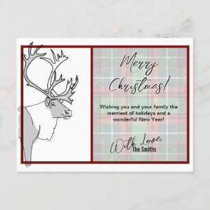 Reindeer Merry Christmas Plaid Customisable Holiday Postcard