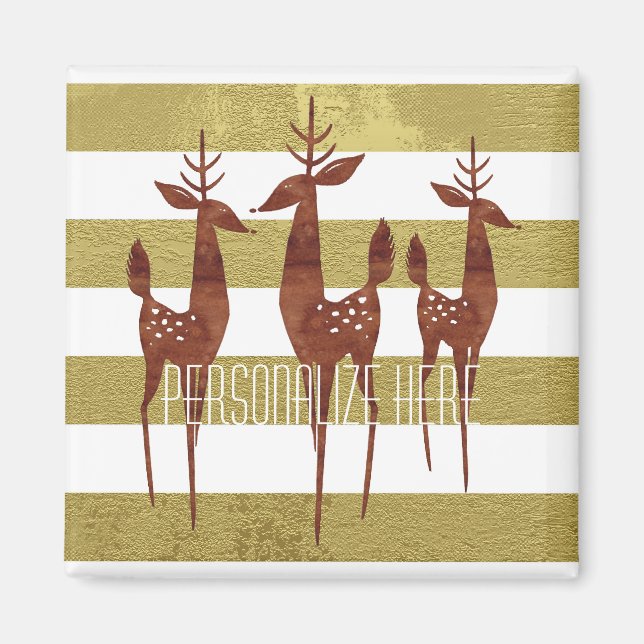 Reindeer mid century gold and white striped magnet (Front)