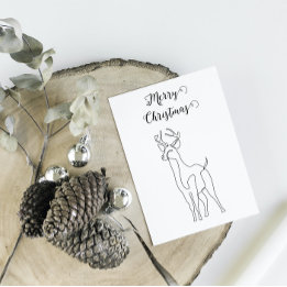 Reindeer Minimalistic Black Lined Winter Christmas Holiday Postcard