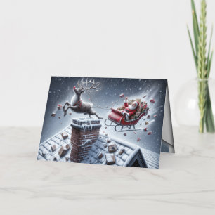 Reindeer Mishap On a Snowy Roof Holiday Card