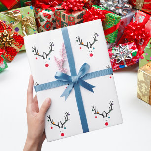 Reindeer modern funny white red wrapping paper
