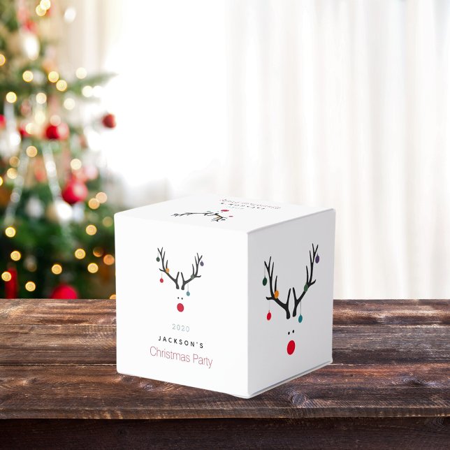 Reindeer modern white red family name favour box (Creator Uploaded)