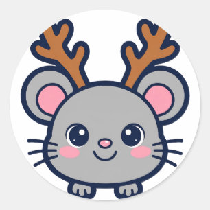 Reindeer Mouse Christmas Classic Round Sticker