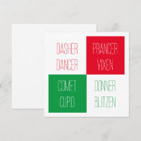REINDEER NAMES 5.25" Square Flat Card