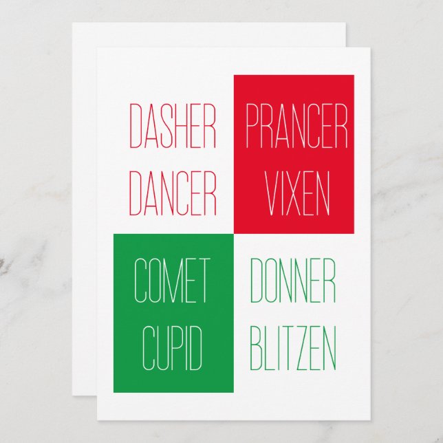 REINDEER NAMES 5.5x7.5 Flat Card  (Front/Back)