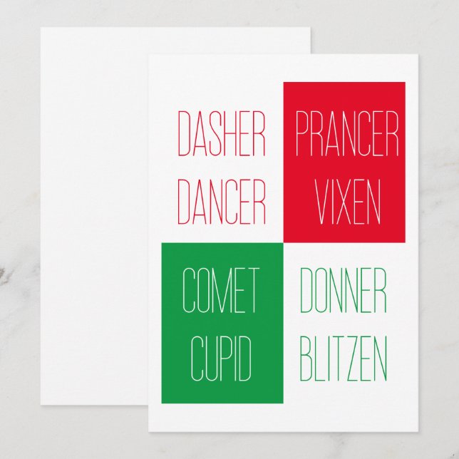 REINDEER NAMES 5x7 Flat Card  (Front/Back)