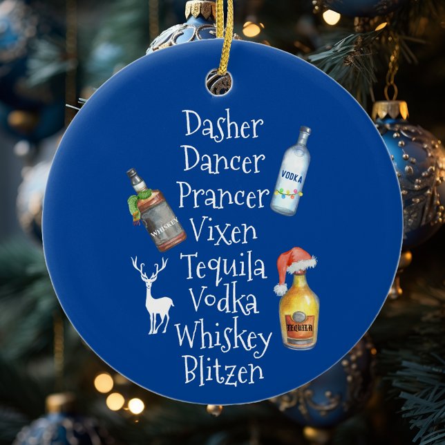 Reindeer names Alcohol Tequila Vodka Christmas Ceramic Ornament (Creator Uploaded)
