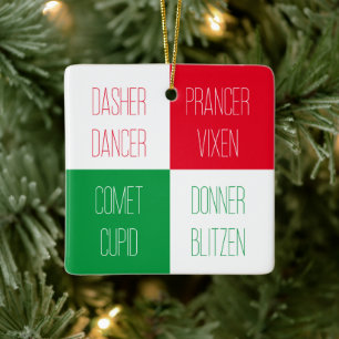 REINDEER NAMES Ceramic Square Ornament