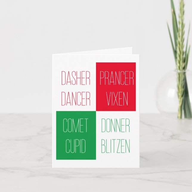 REINDEER NAMES Christmas Note Card  (Front)