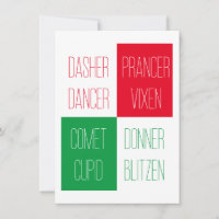 REINDEER NAMES Flat Christmas Card 4.25x6.25