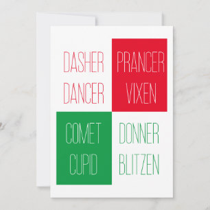 REINDEER NAMES Flat Christmas Card 5x7