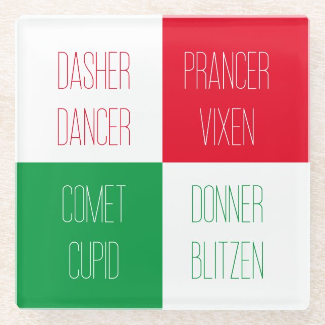 REINDEER NAMES Glass Drink Coaster  (Front)