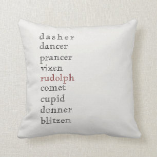 Reindeer Names Holiday Throw Pillow