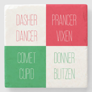 REINDEER NAMES Marble Stone Coaster 