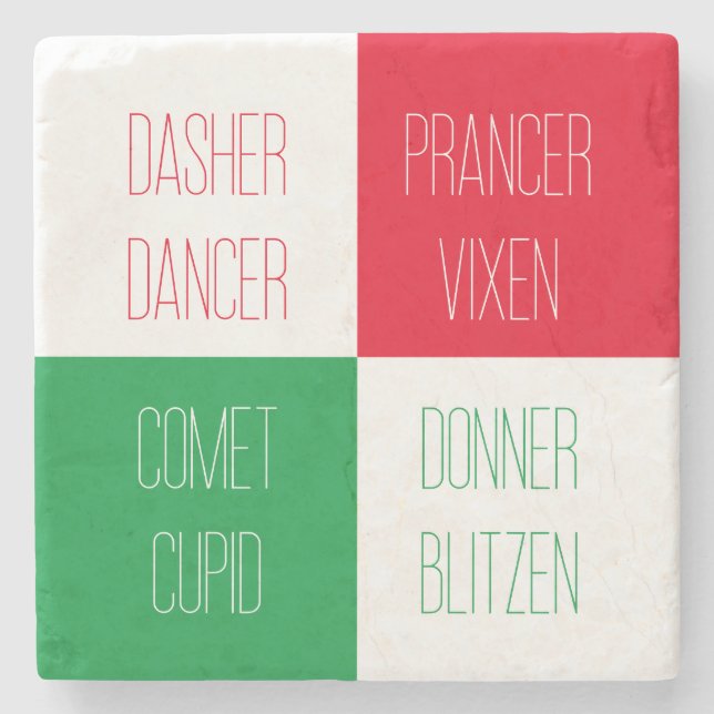 REINDEER NAMES Marble Stone Coaster  (Front)