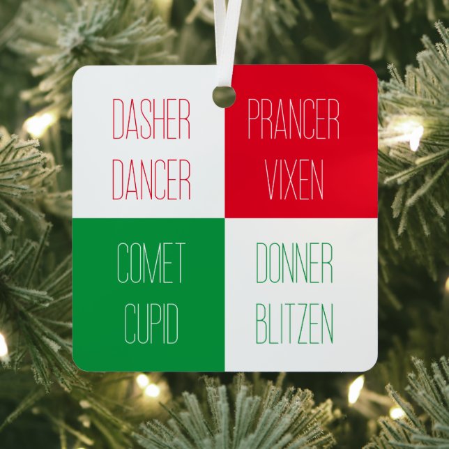 REINDEER NAMES Metal Square Ornament  (Insitu)
