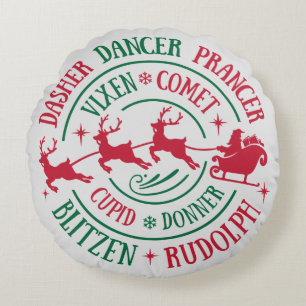 Reindeer Names Round Word Art Cushion