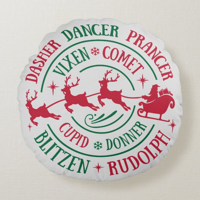 Reindeer Names Round Word Art Cushion (Front)