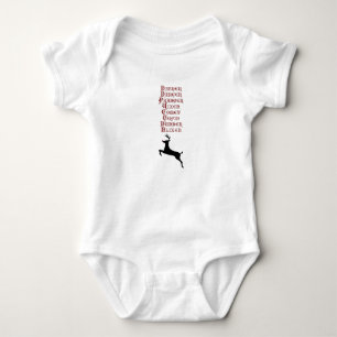 Reindeer Names Rudolph, Comet, Blixen Reindeer Baby Bodysuit