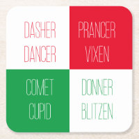 REINDEER NAMES Square Paper Coasters 