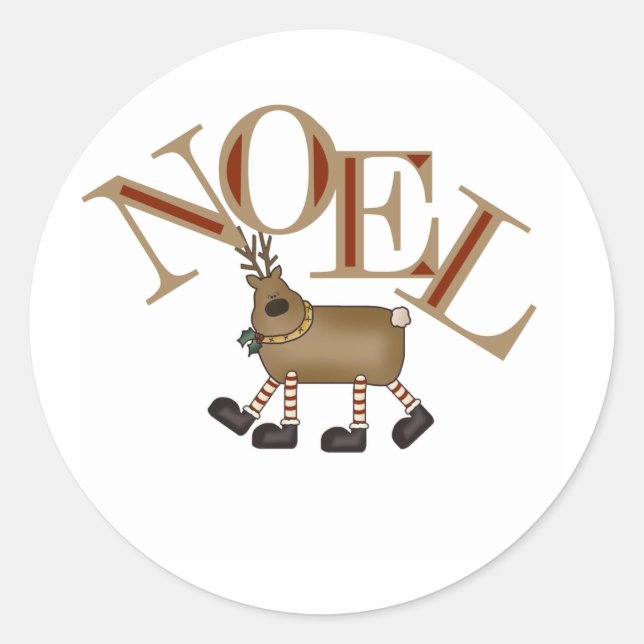 Reindeer NOEL Classic Round Sticker (Front)