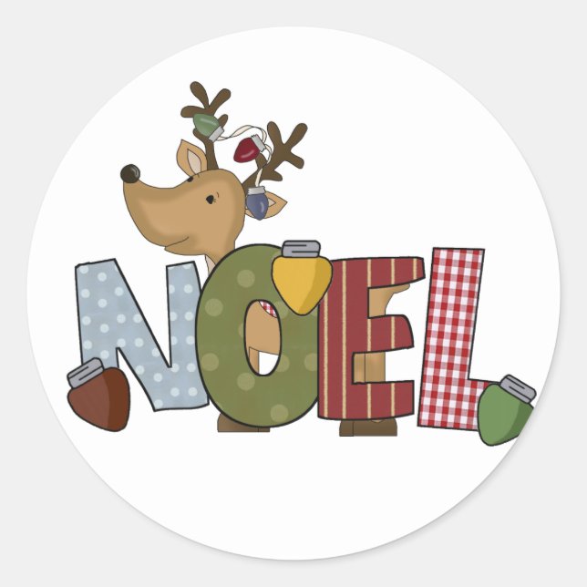 Reindeer Noel Holiday Tshirts and Gifts Classic Round Sticker (Front)