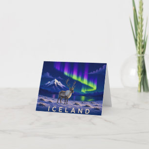 Reindeer Northern Lights Iceland Thank You Card
