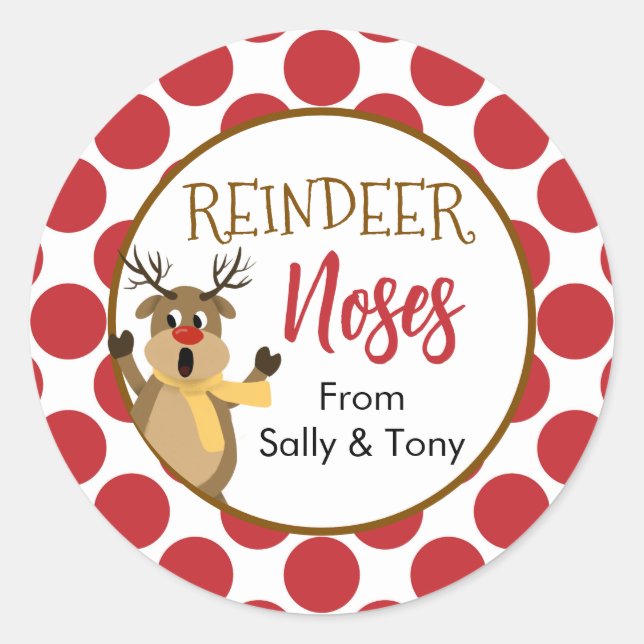 Reindeer Noses Treat Bag Sticker – Cute Christmas  (Front)