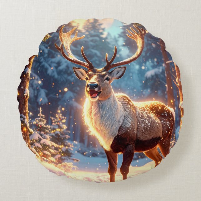 Reindeer of Santa Claus Round Cushion (Front)
