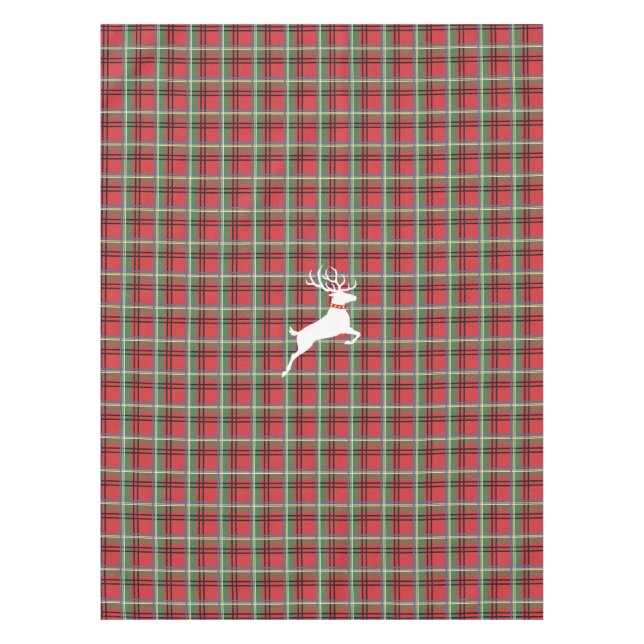 Reindeer on Red and Green Tartan Christmas Plaid Tablecloth (Front)