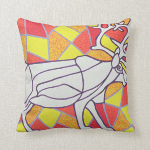Reindeer on Stained Glass Cushion