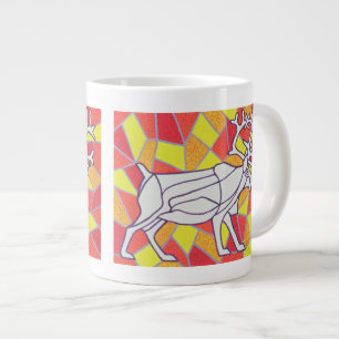 Reindeer on Stained Glass Large Coffee Mug