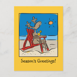 Reindeer on the Beach Holiday Postcard