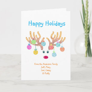 Reindeer & Ornaments customisable Christmas Card
