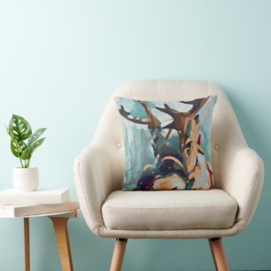 Reindeer Painting - Holiday Decor and Gifts Cushion