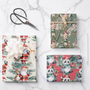 Reindeer, Panda Bear for Christmas Wrapping Paper Sheet