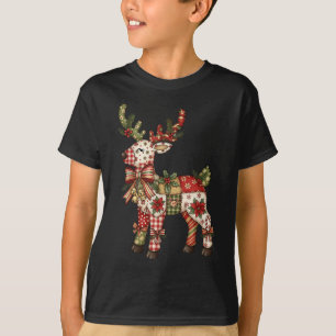 Reindeer Patchwork Coquette Bow Christmas Pajamas  T-Shirt