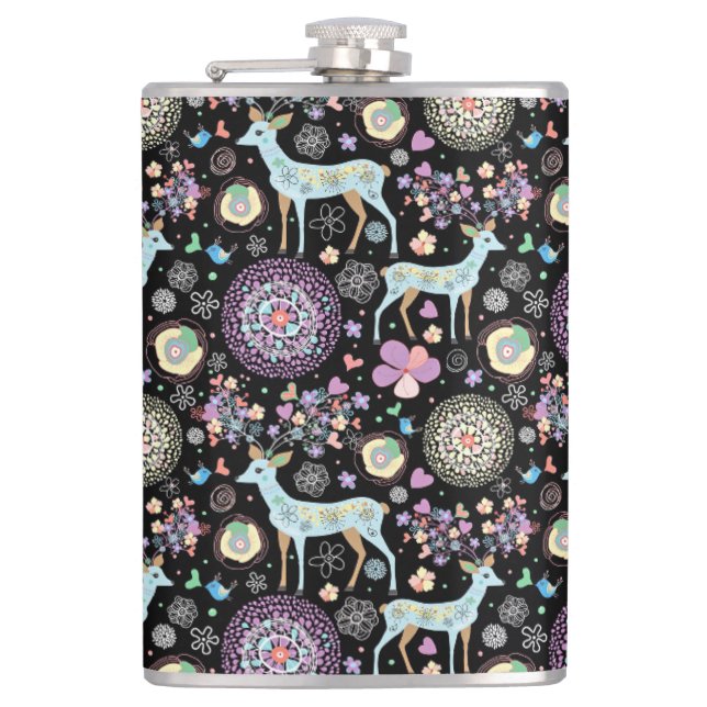 Reindeer Paterna Christmas Hip Flask (Front)