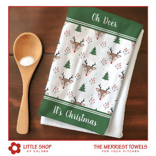 Reindeer Pattern Personalised Christmas Tea Towel