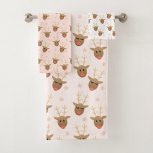 Reindeer Pattern Winter Snowflakes Orange Bath Towel Set