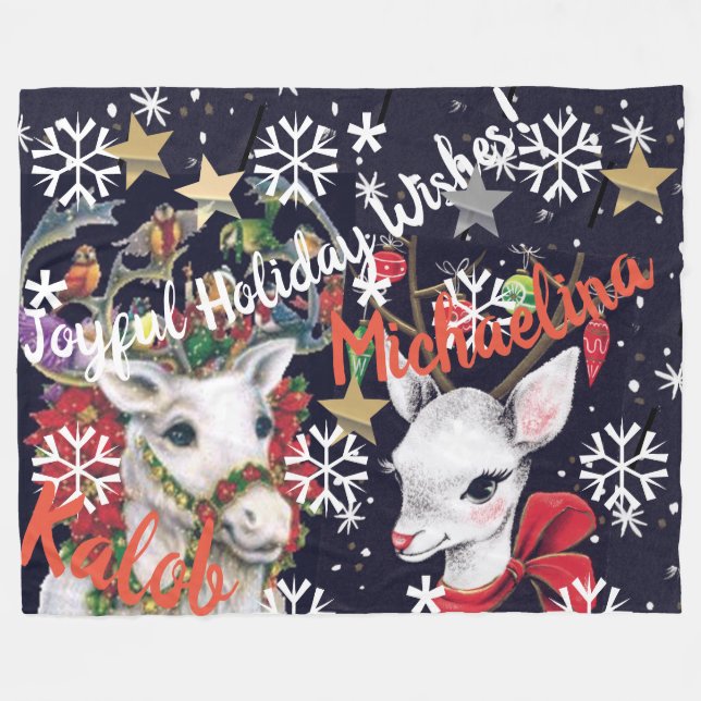 Reindeer Personalised Fleece Blanket (Front (Horizontal))