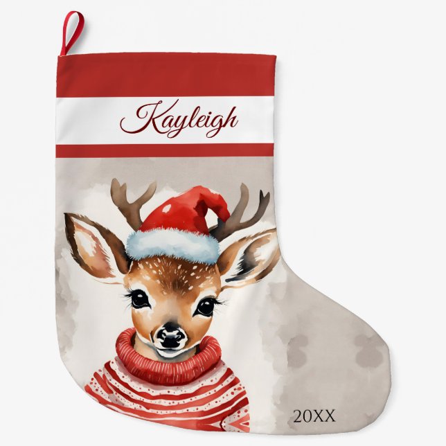 Reindeer Personalised Large Christmas Stocking (Front)