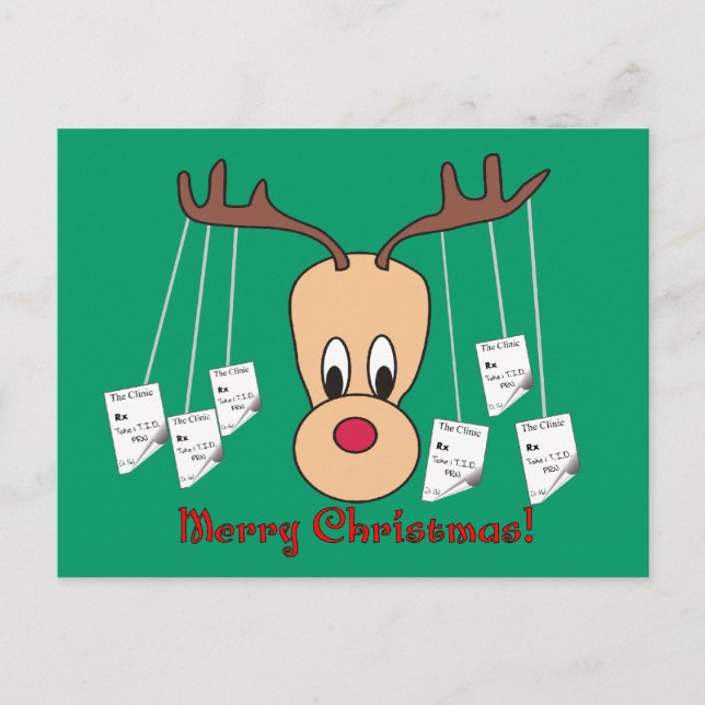 Reindeer Pharmacy Merry Christmas Holiday Postcard (Front)