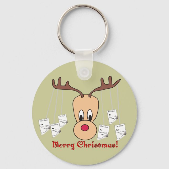 Reindeer Pharmacy Merry Christmas Key Ring (Front)
