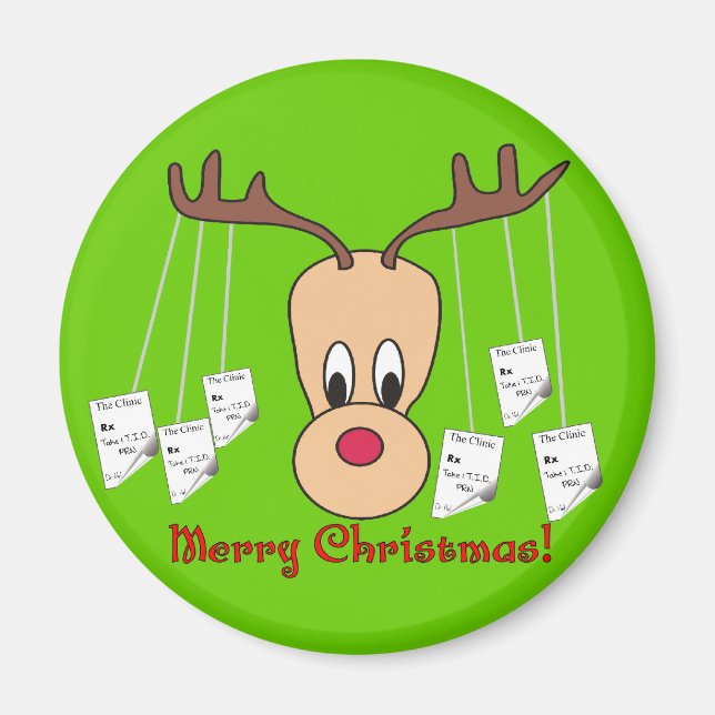 Reindeer Pharmacy Merry Christmas Magnet (Front)