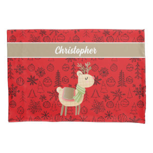Reindeer Pillow Case, custom script red Pillowcase