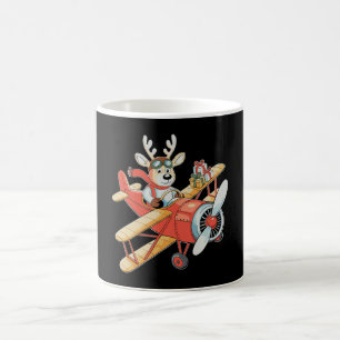 Reindeer Pilot Christmas Aviator Flying Plane Xmas Coffee Mug